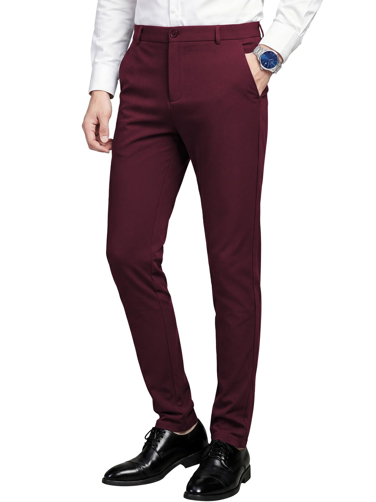 WEEN CHARM Men’s Stretch Dress Pants Skinny Slim Fit Suit Pants Business Causal Lightweight Pant