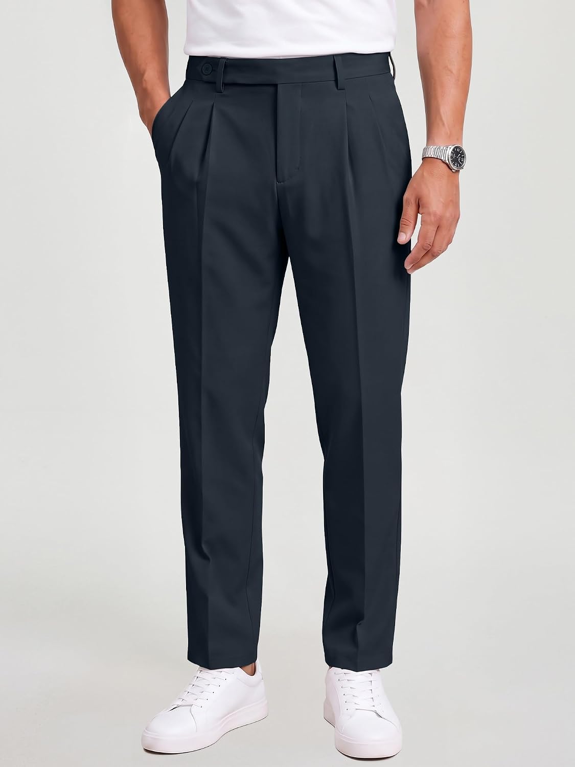 JMIERR Men's Cropped Pleated Dress Pants Casual Tapered Suit Trousers