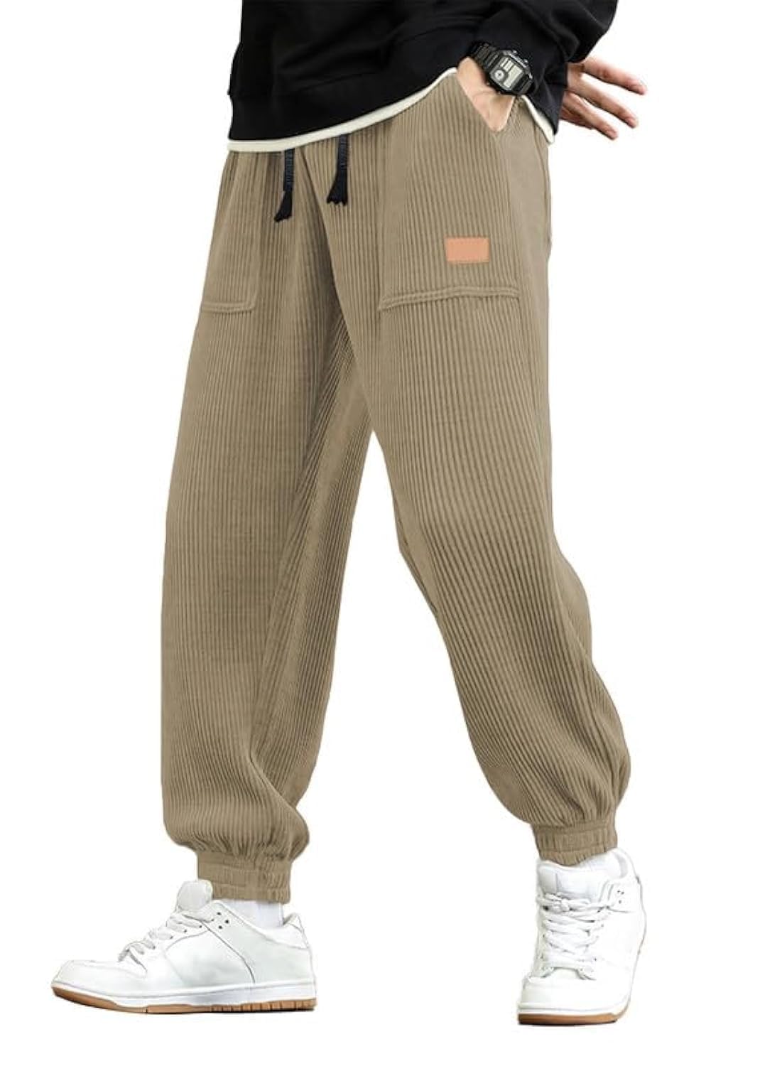 JMIERR Mens Corduroy Drawstring Sweatpants Casual Joggers Relaxed Fit Pants