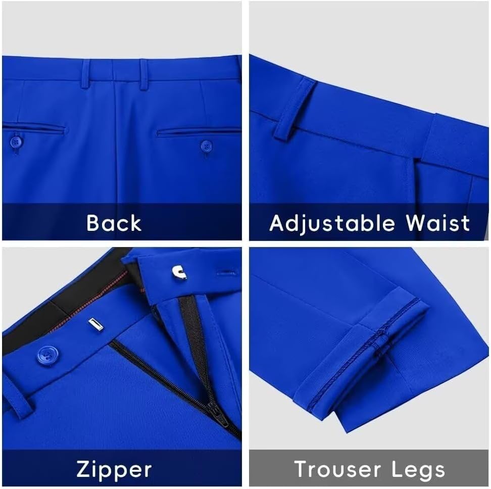 Men's Dress Pants Slim Fit Expandable Waist Tuxedo Trousers Formal Suits