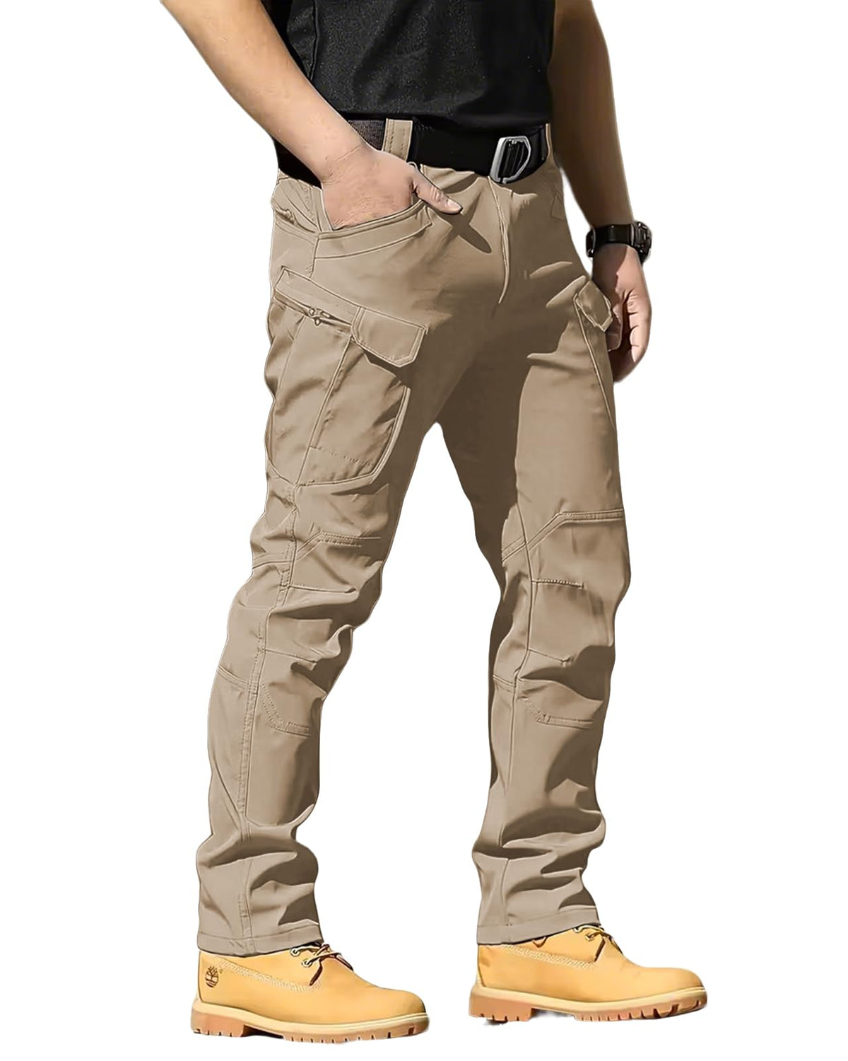 whox Men's Cargo Tactical Pants Work Hiking Trousers Waterproof Lightweight Elastic Waist for Travel with Pockets(No Belt)