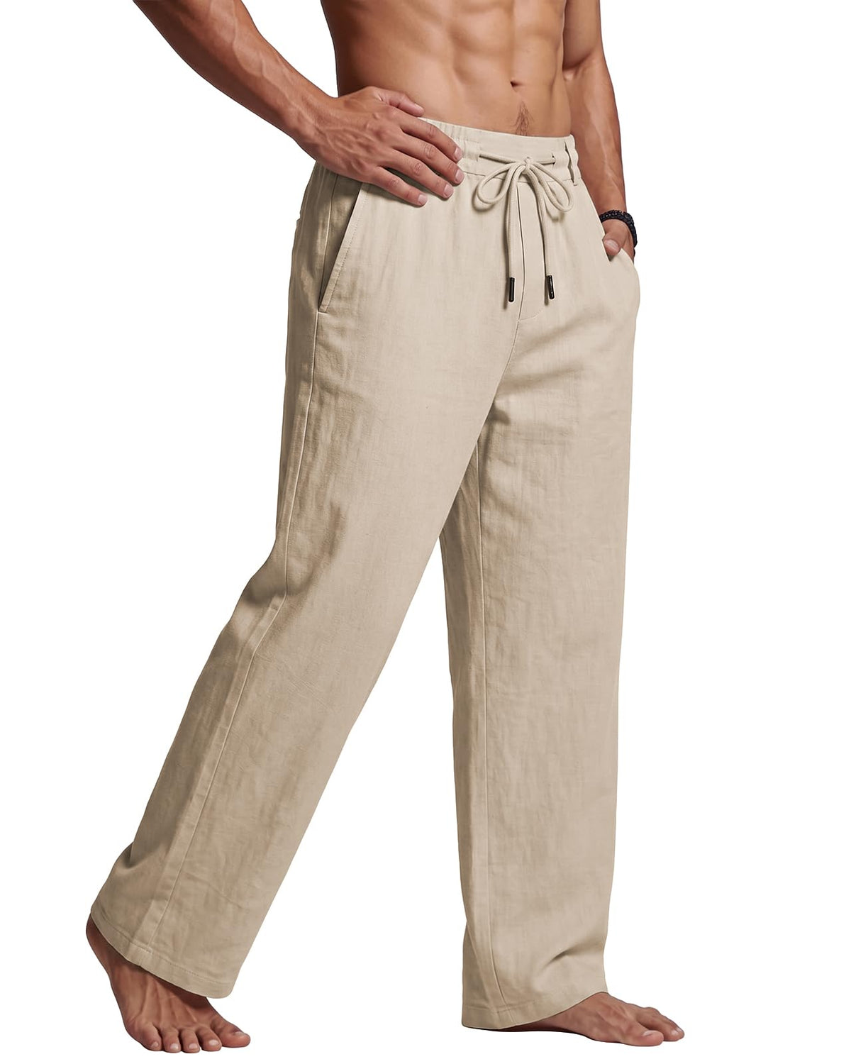 PIDOGYM Men's Cotton Linen Pants Summer Beach Pants Golf Dress Trousers