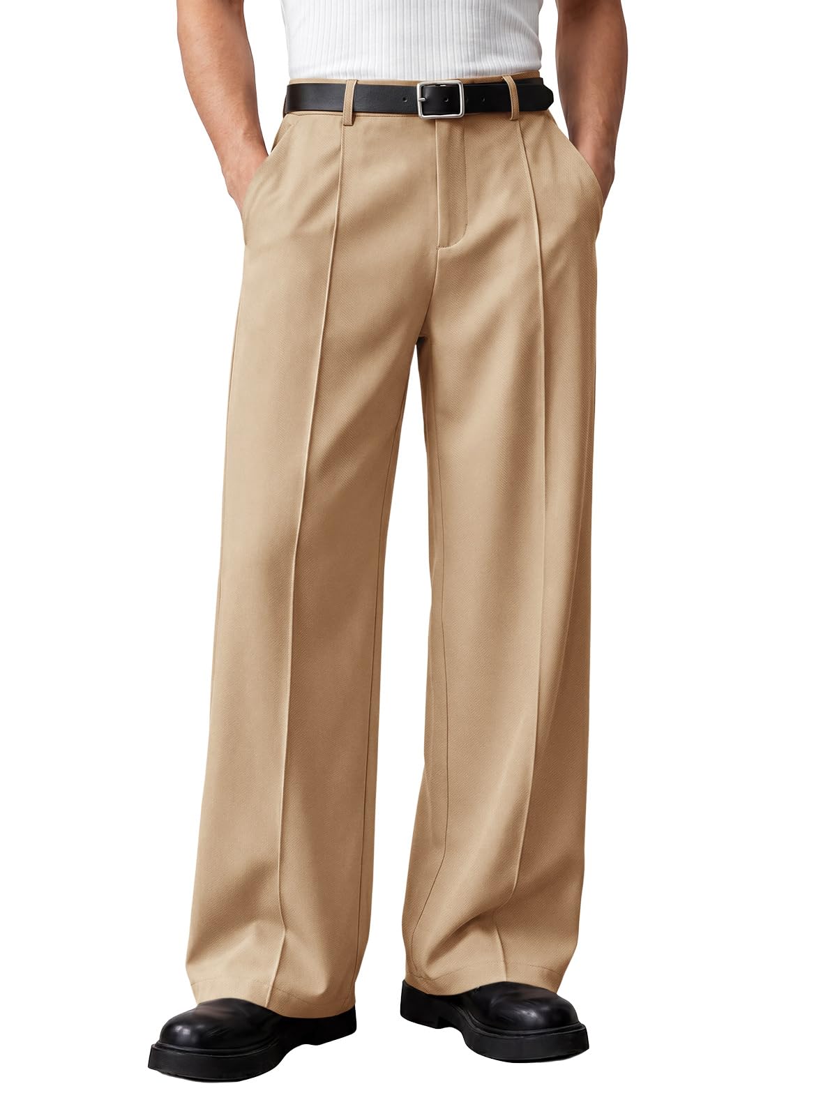 Runcati Mens Baggy Dress Pants Casual Pleated Wide Leg Lightweight Trousers