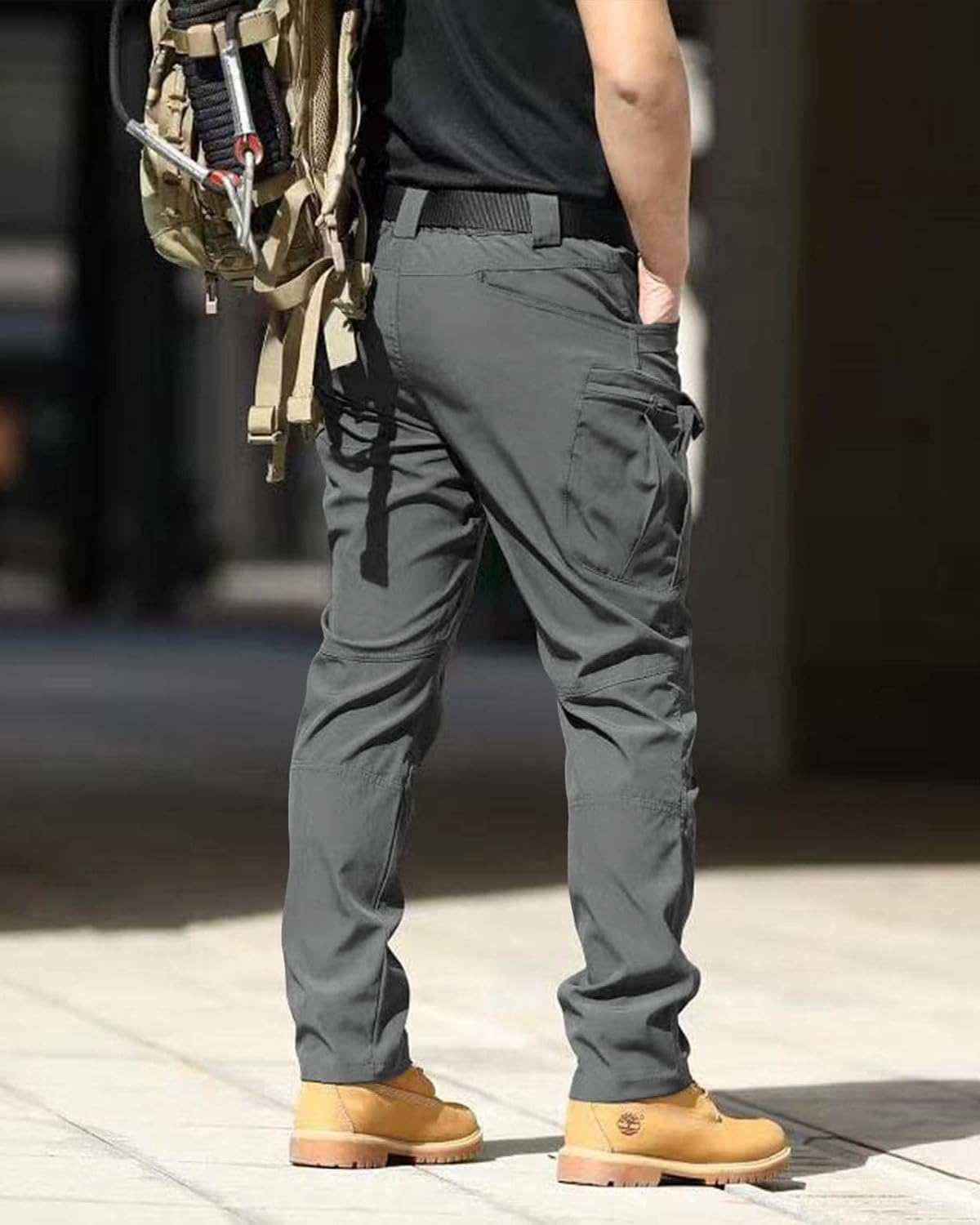 Men's Lightweight Tactical Pants, Water Resistant Hiking Cargo Pants with Multiple Pockets for Outdoor (No Belt)