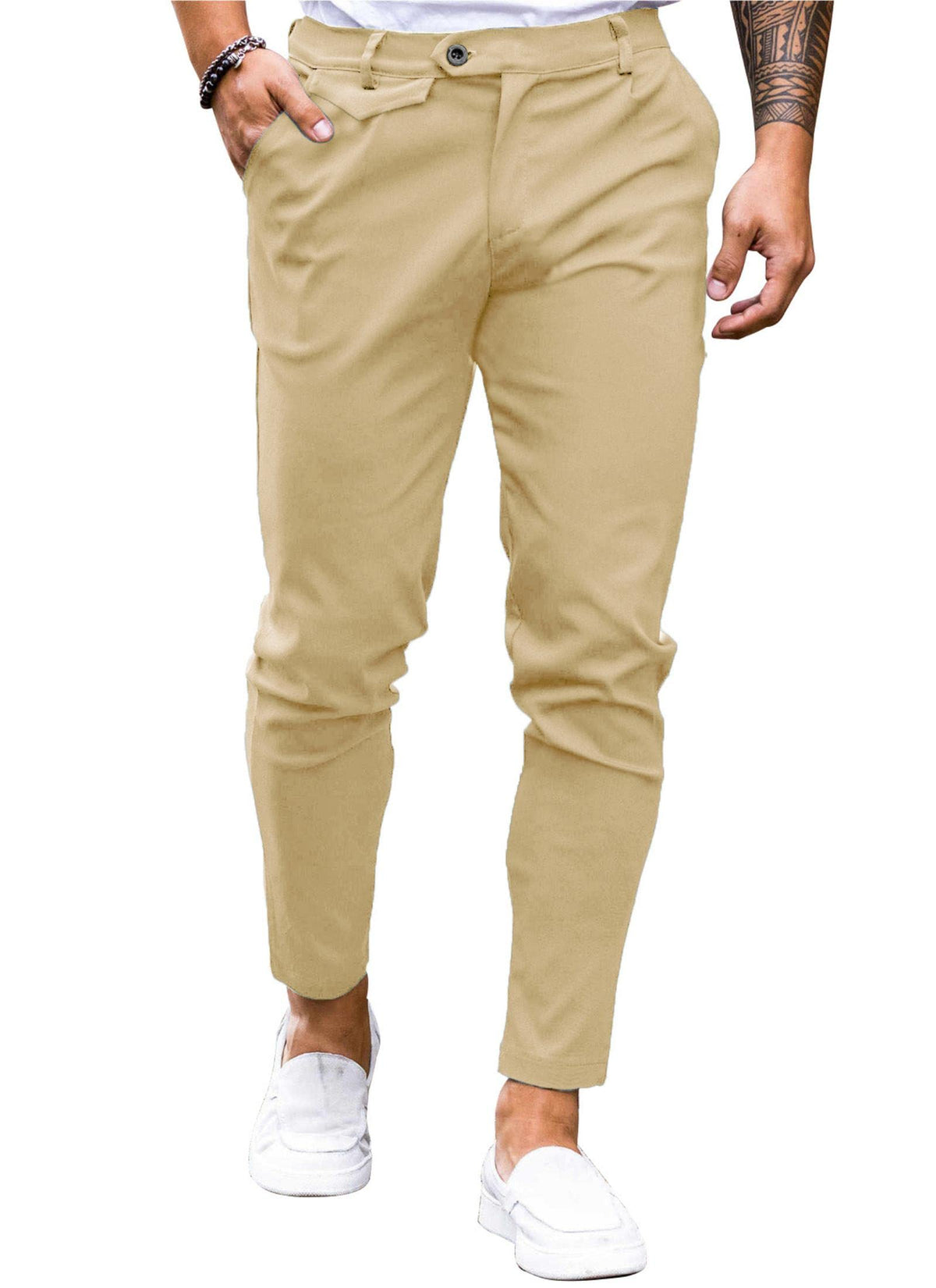 Mens Chinos Slim Fit Pants Stretch Tapered Dress Pant Casual Trousers
