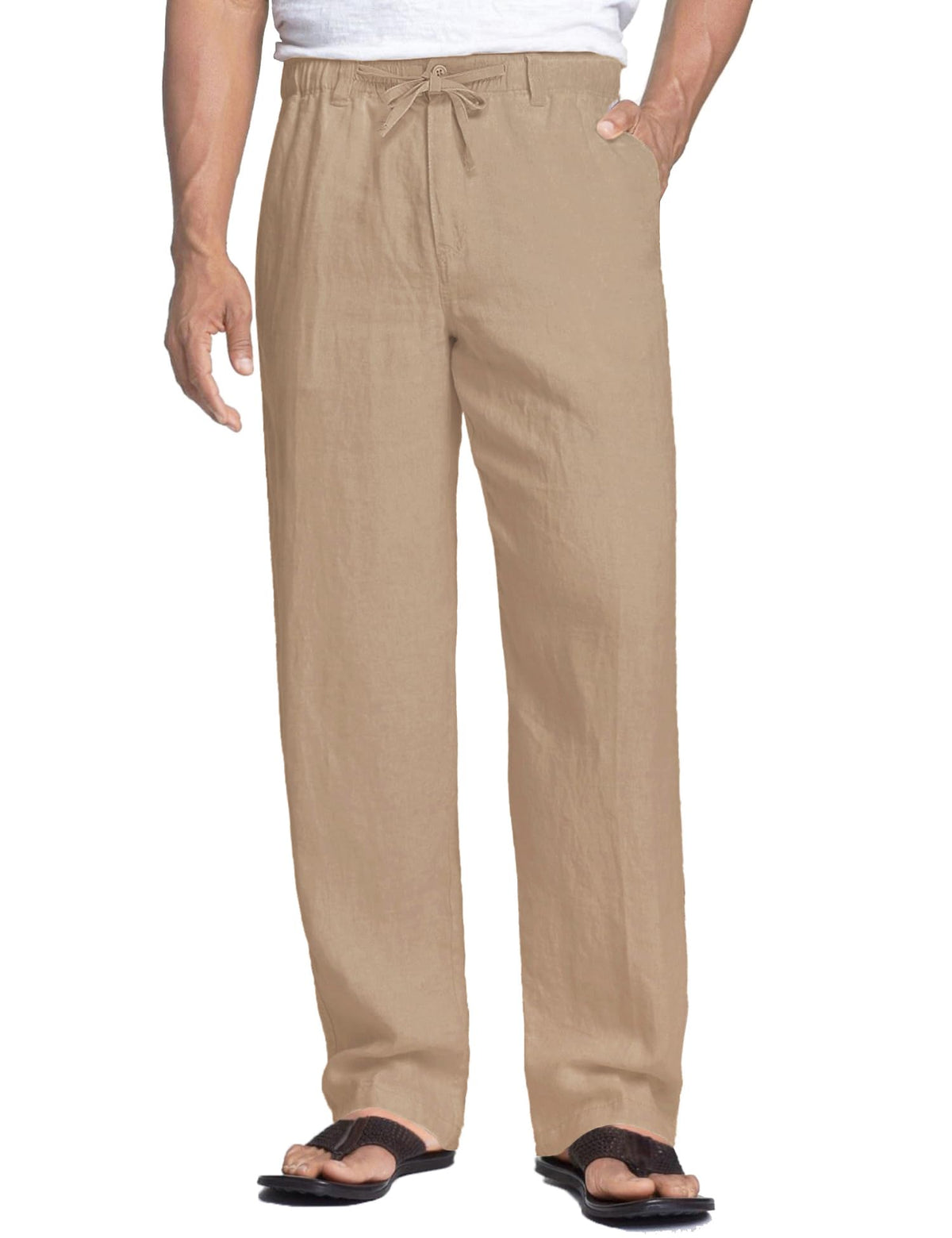COOFANDY Men's Linen Pants Casual Lightweight Drawstring Beach Summer Pant
