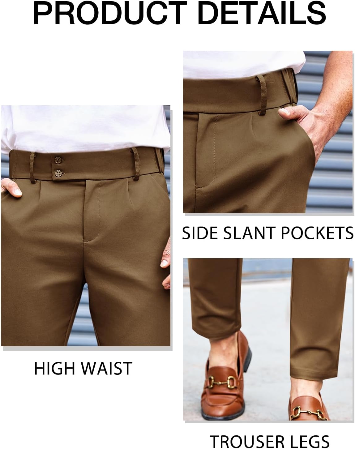 Mens Chino Pants Slim Fit Stretch Skinny Tapered Dress Pant Casual Trousers