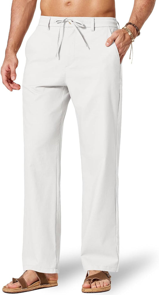 COOFANDY Men's Cotton Linen Pants [Relaxed Fit ] Casual Drawstring Dress Pants Beach Summer Lightweight Trousers