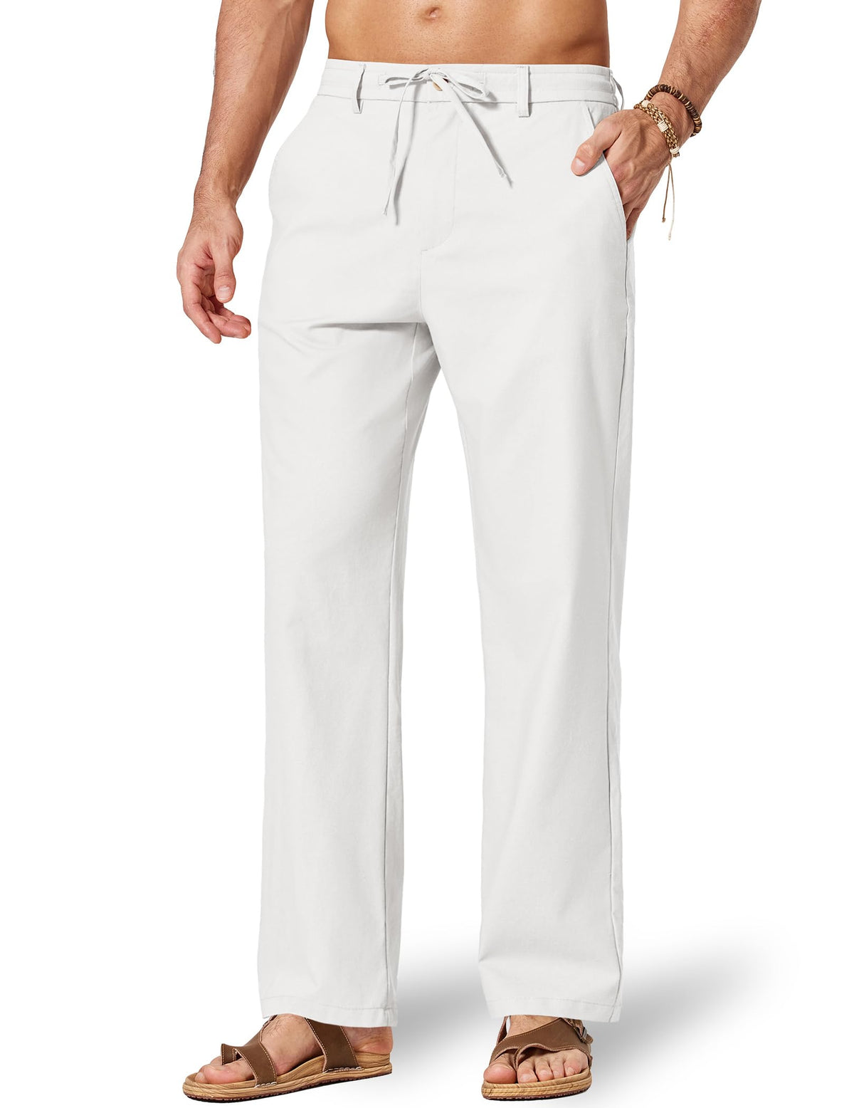 COOFANDY Men's Cotton Linen Pants [Relaxed Fit ] Casual Drawstring Dress Pants Beach Summer Lightweight Trousers