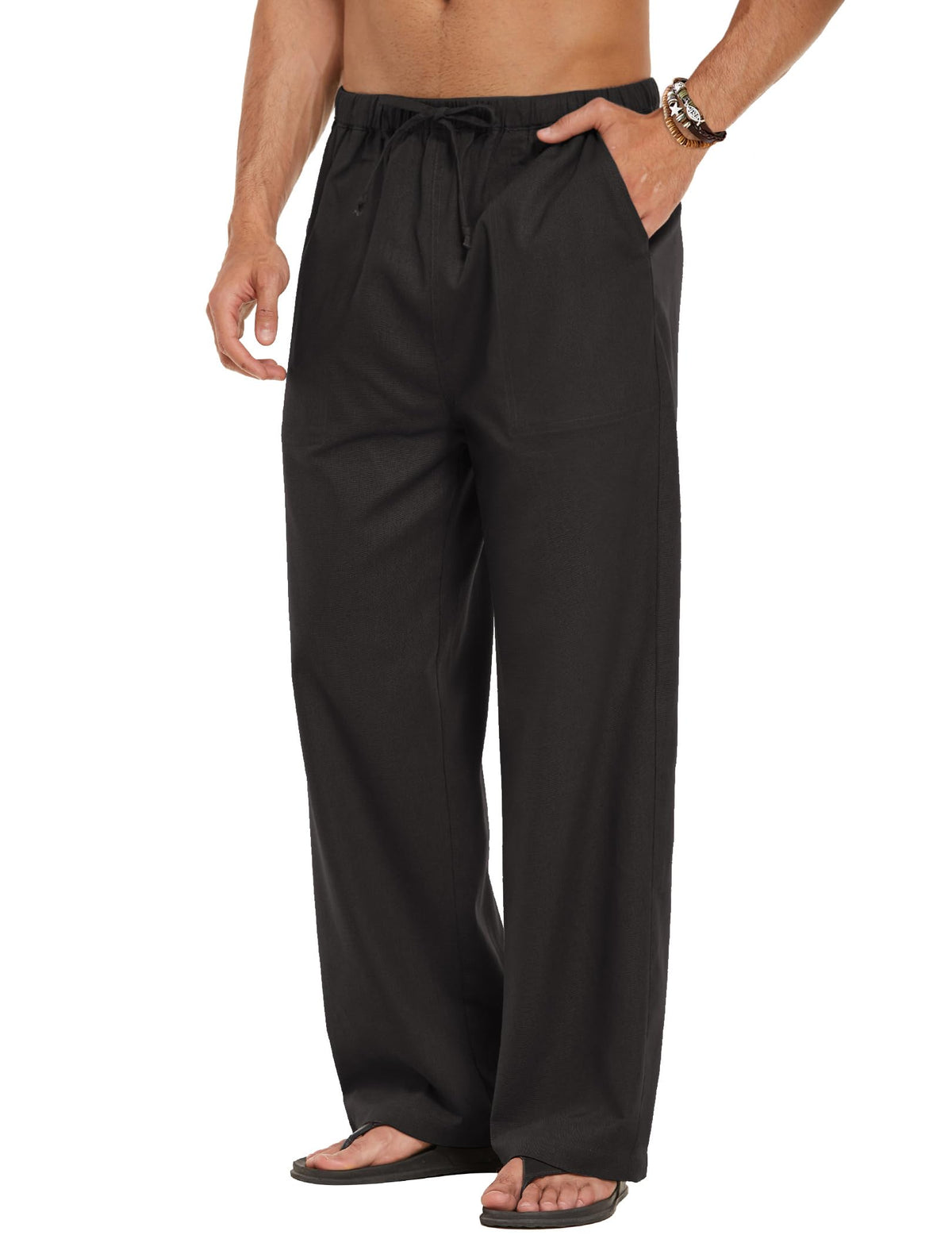 COOFANDY Men Linen Pants Casual Elastic Waist Drawstring Pants Summer Beach