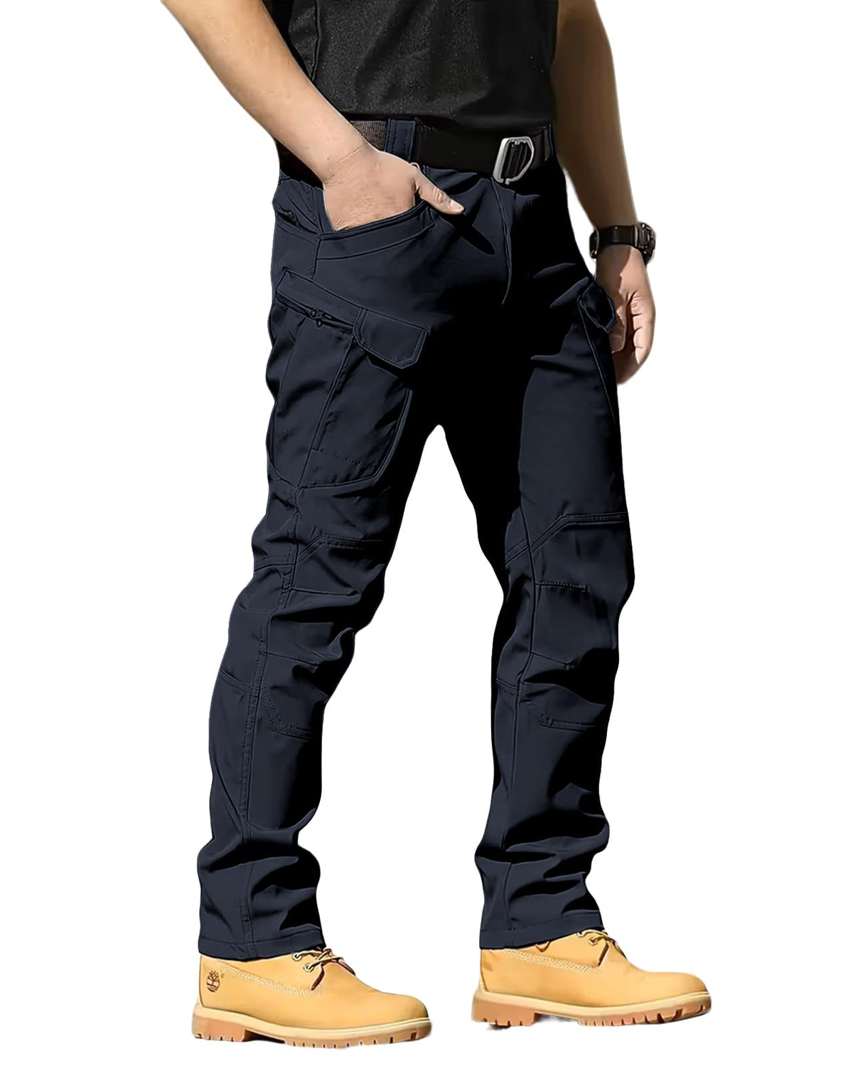 whox Men's Cargo Tactical Pants Work Hiking Trousers Waterproof Lightweight Elastic Waist for Travel with Pockets(No Belt)