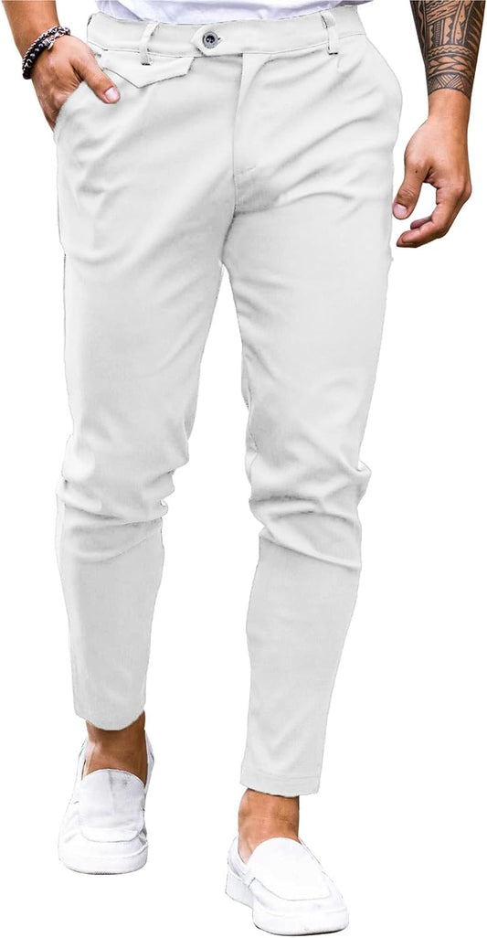 Mens Chinos Slim Fit Pants Stretch Tapered Dress Pant Casual Trousers
