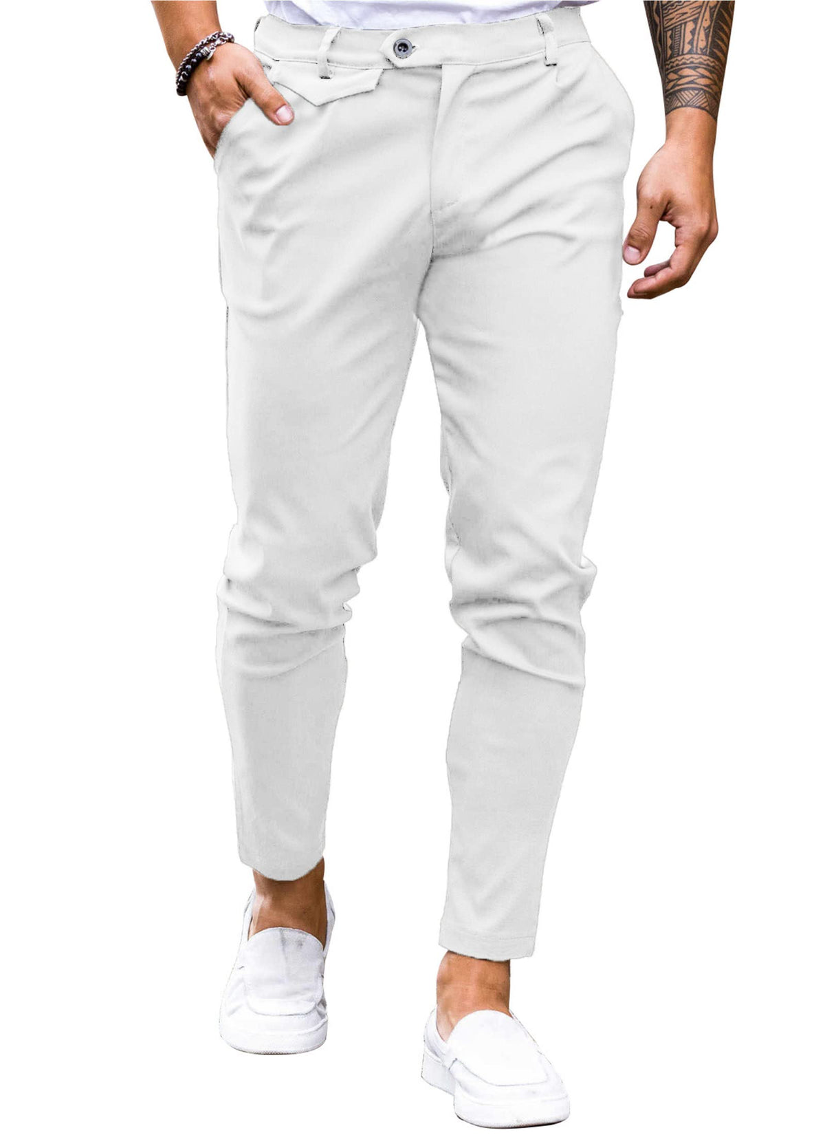 Mens Chinos Slim Fit Pants Stretch Tapered Dress Pant Casual Trousers