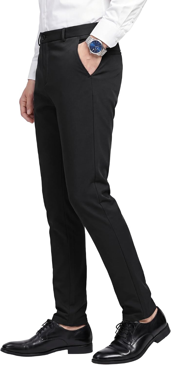 WEEN CHARM Men’s Stretch Dress Pants Skinny Slim Fit Suit Pants Business Causal Lightweight Pant