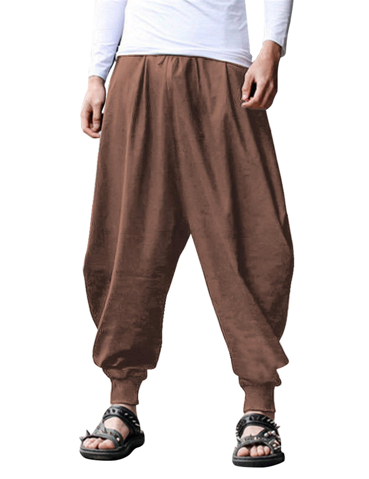 COOFANDY Men Hippie Harem Pants Baggy Linen Cotton Boho Yoga Pants Summer Beach Pants Casual Drop Crotch Trouser