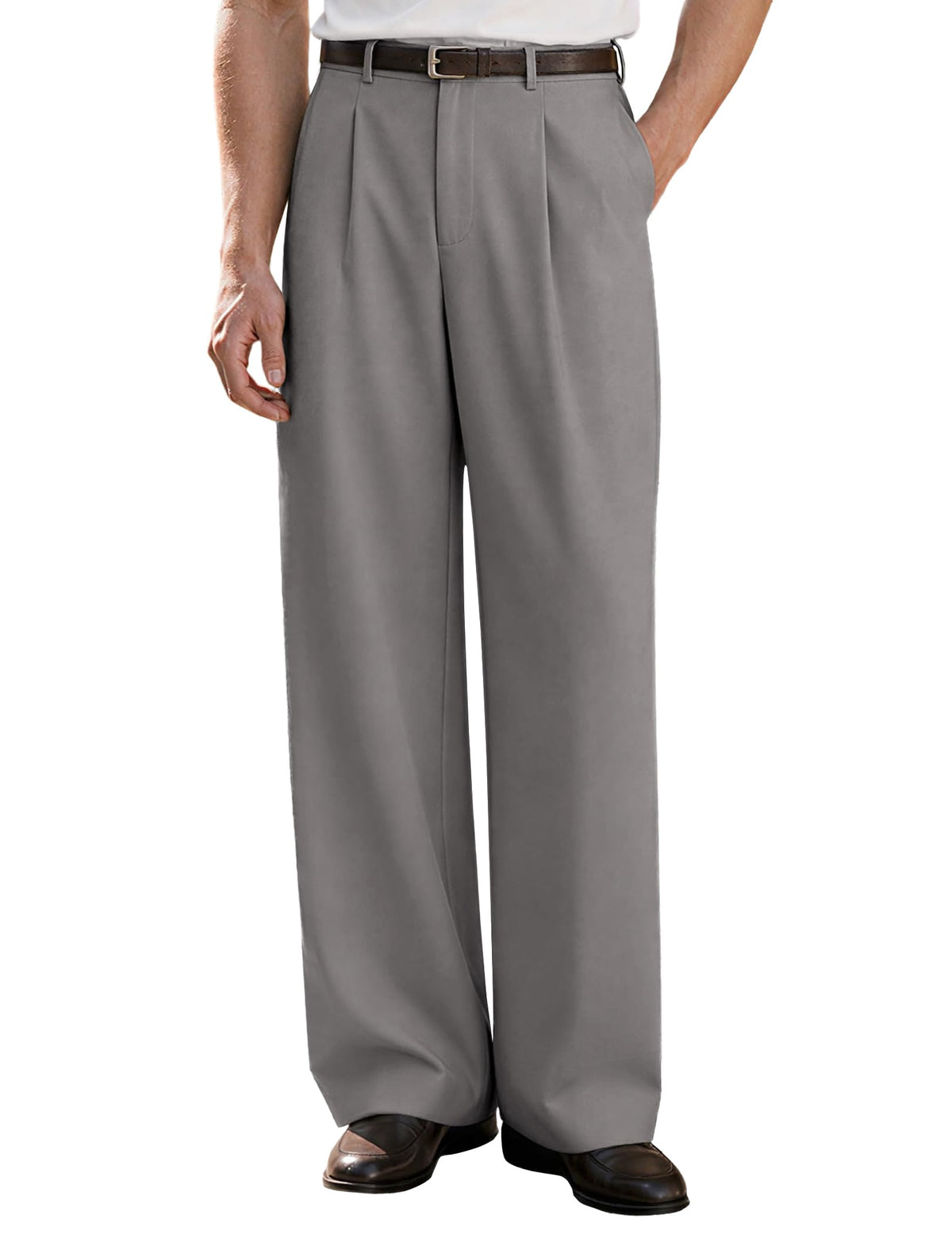 Uni Clau Men's Pleated Dress Pants Baggy Wide Leg Trousers Elastic Waist