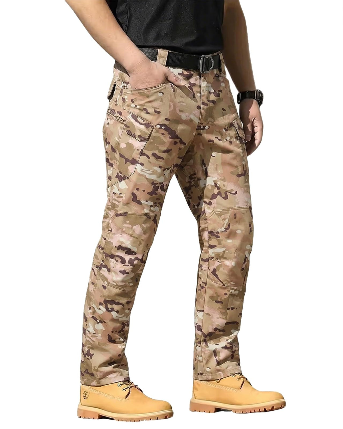 whox Men's Cargo Tactical Pants Work Hiking Trousers Waterproof Lightweight Elastic Waist for Travel with Pockets(No Belt)