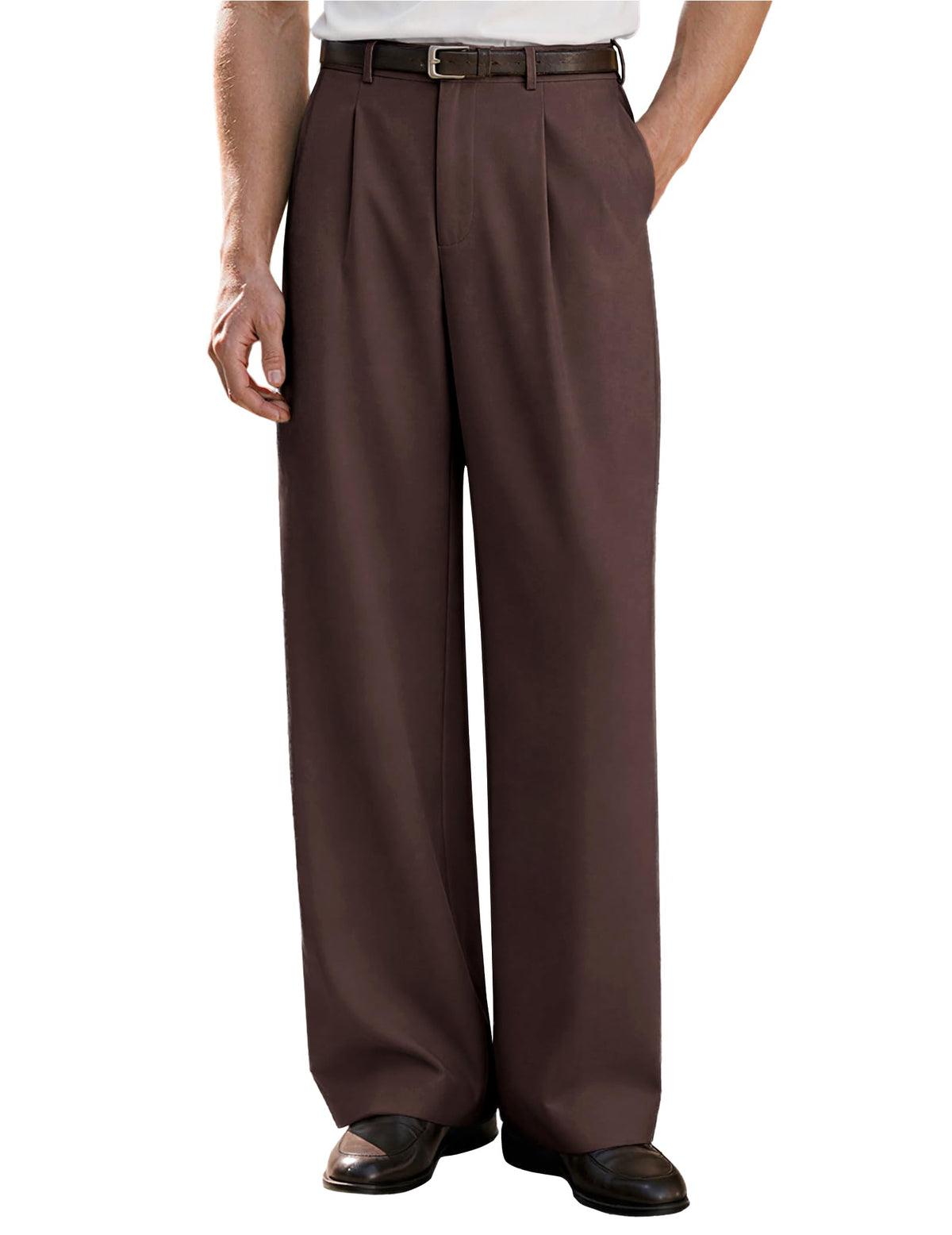 Uni Clau Men's Pleated Dress Pants Baggy Wide Leg Trousers Elastic Waist