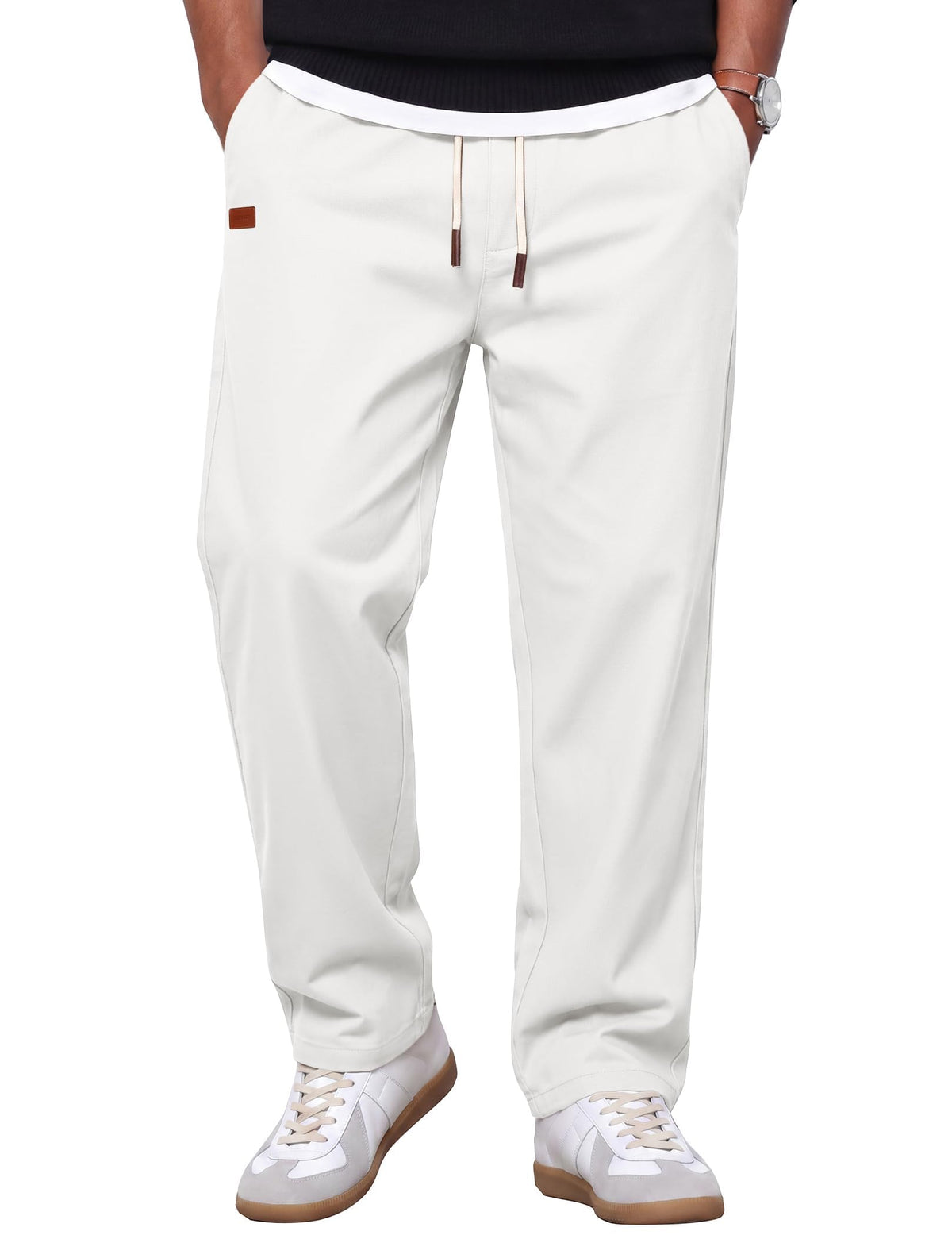 COOFANDY Mens Casual Pants Elastic Waist Drawstring Chino Pant Cotton Twill Stretch Slacks with Pocket