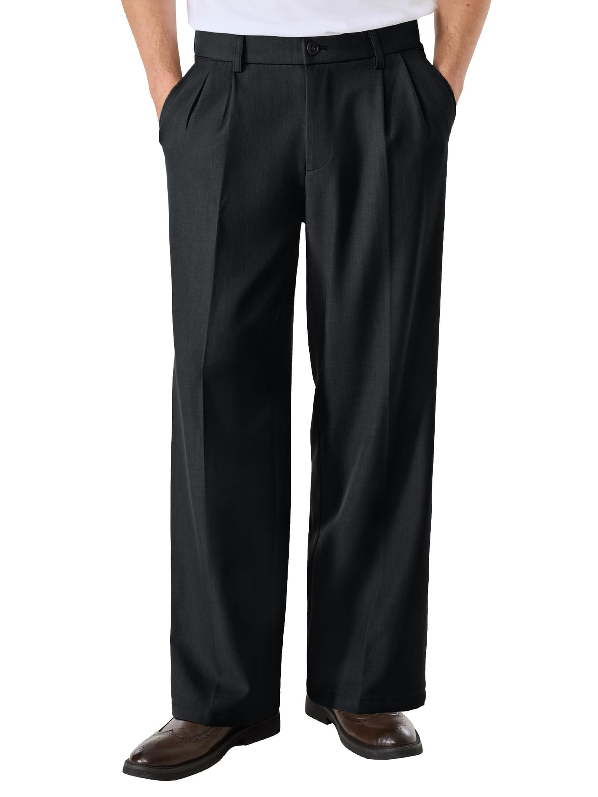 Comdecevis Men's Pleated Wide Leg Relaxed Fit Dress Pants