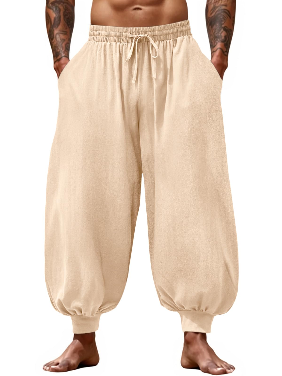 Runcati Mens Harem Pants Casual Baggy Trousers Cotton Boho Pants