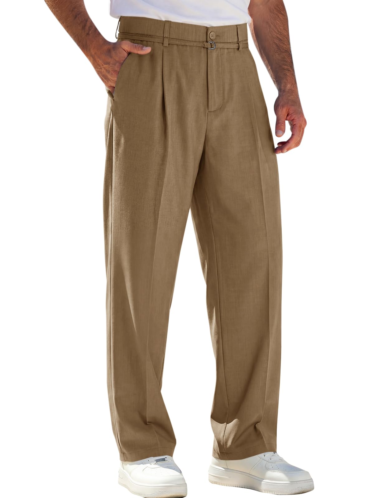 Runcati Mens Casual Dress Pants Elastic Waist Pleated Baggy Wide Leg Slacks