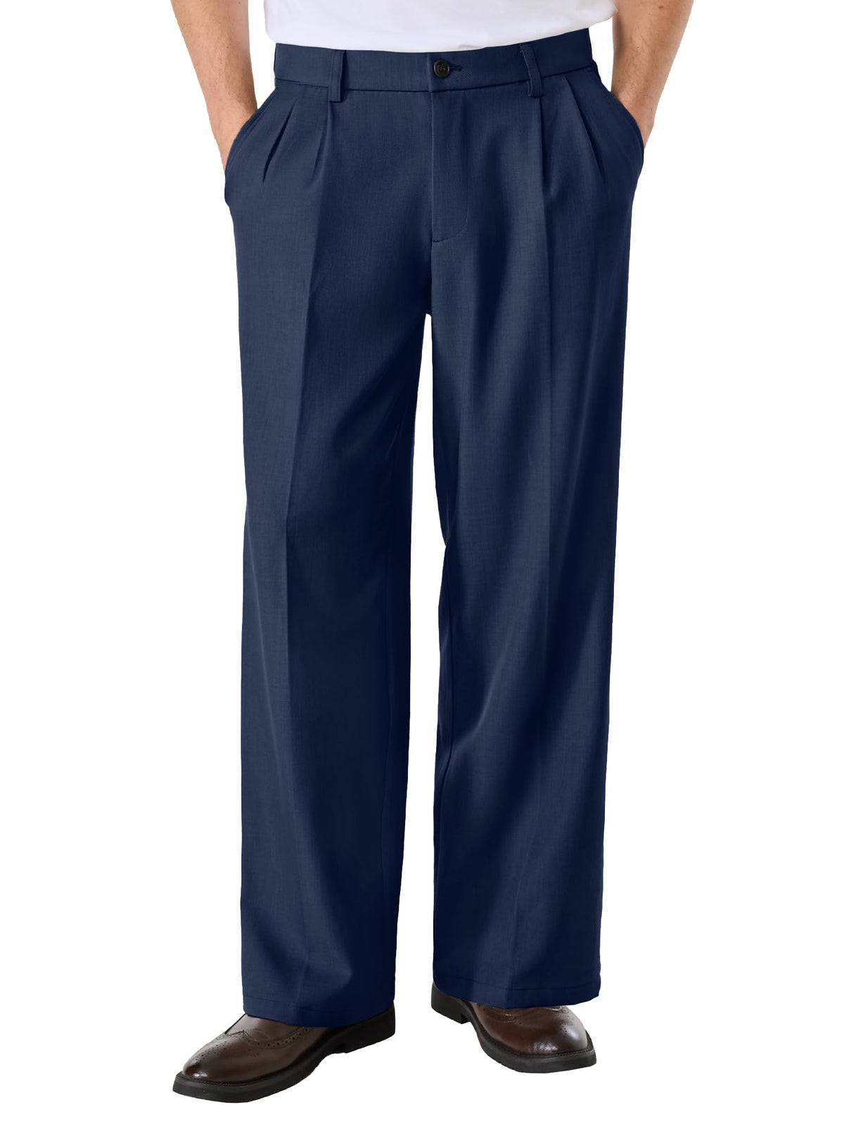 Comdecevis Men's Pleated Wide Leg Relaxed Fit Dress Pants