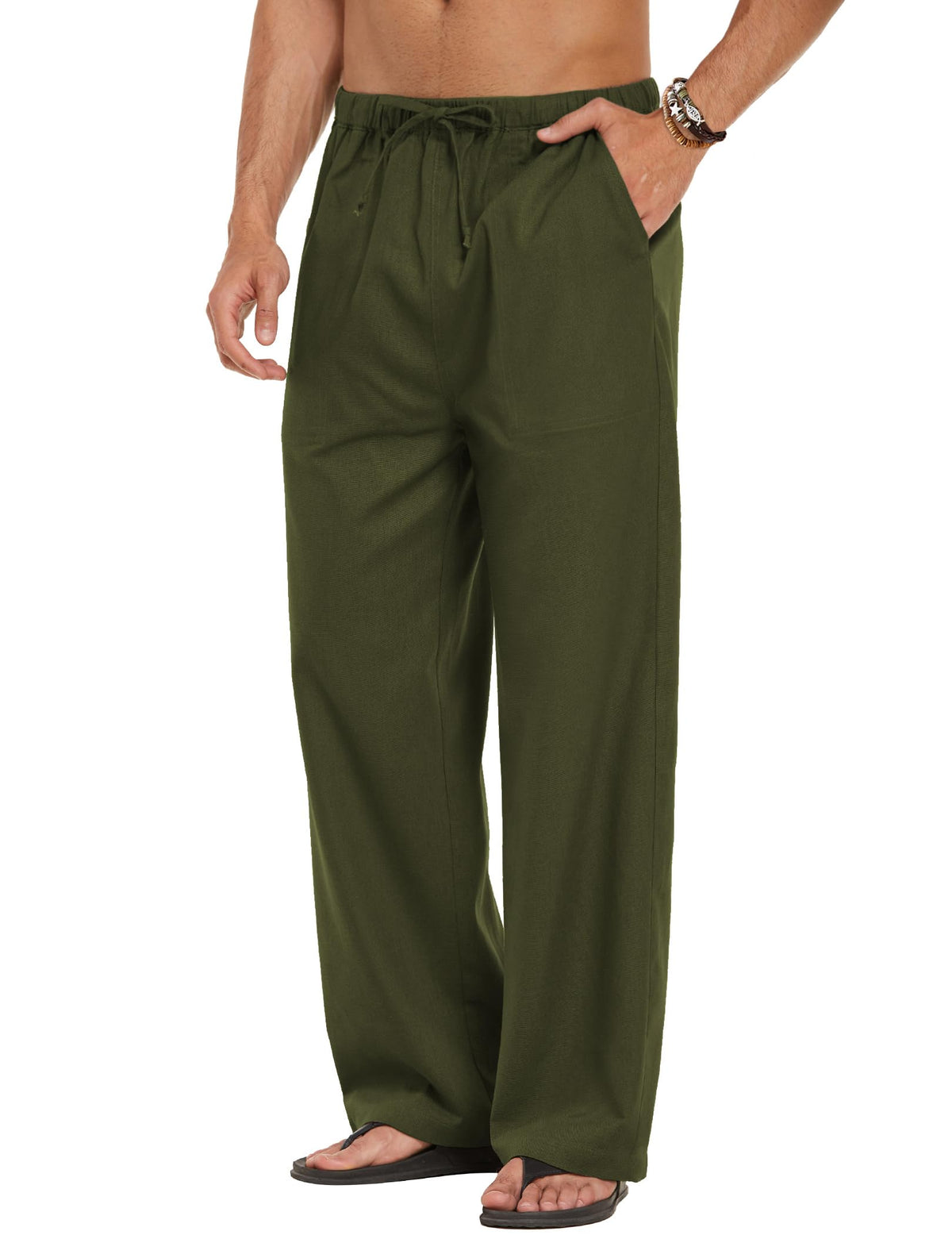COOFANDY Men Linen Pants Casual Elastic Waist Drawstring Pants Summer Beach