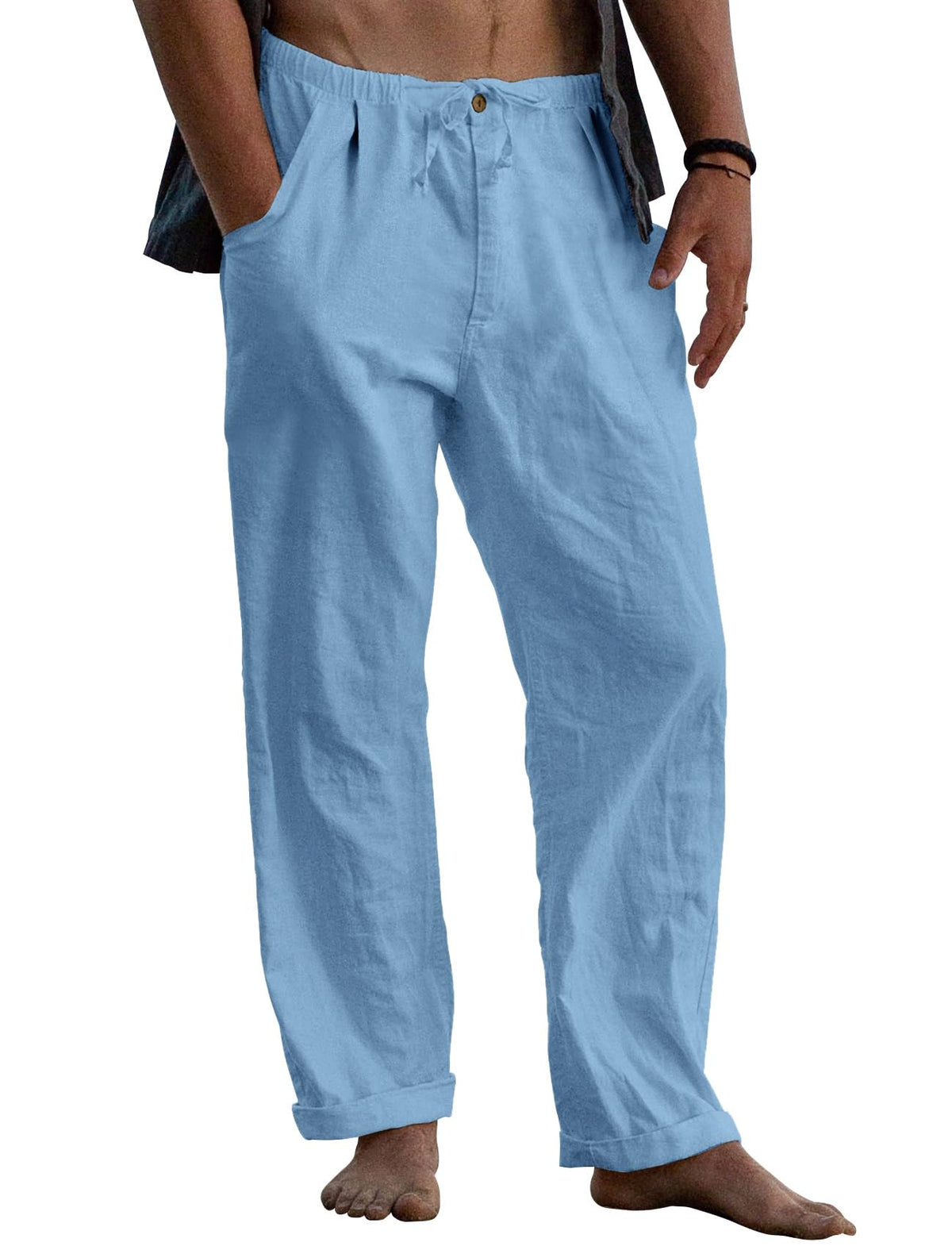 Gafeng Mens Linen Pants Yoga Casual Beach Summer Harem Baggy Trousers