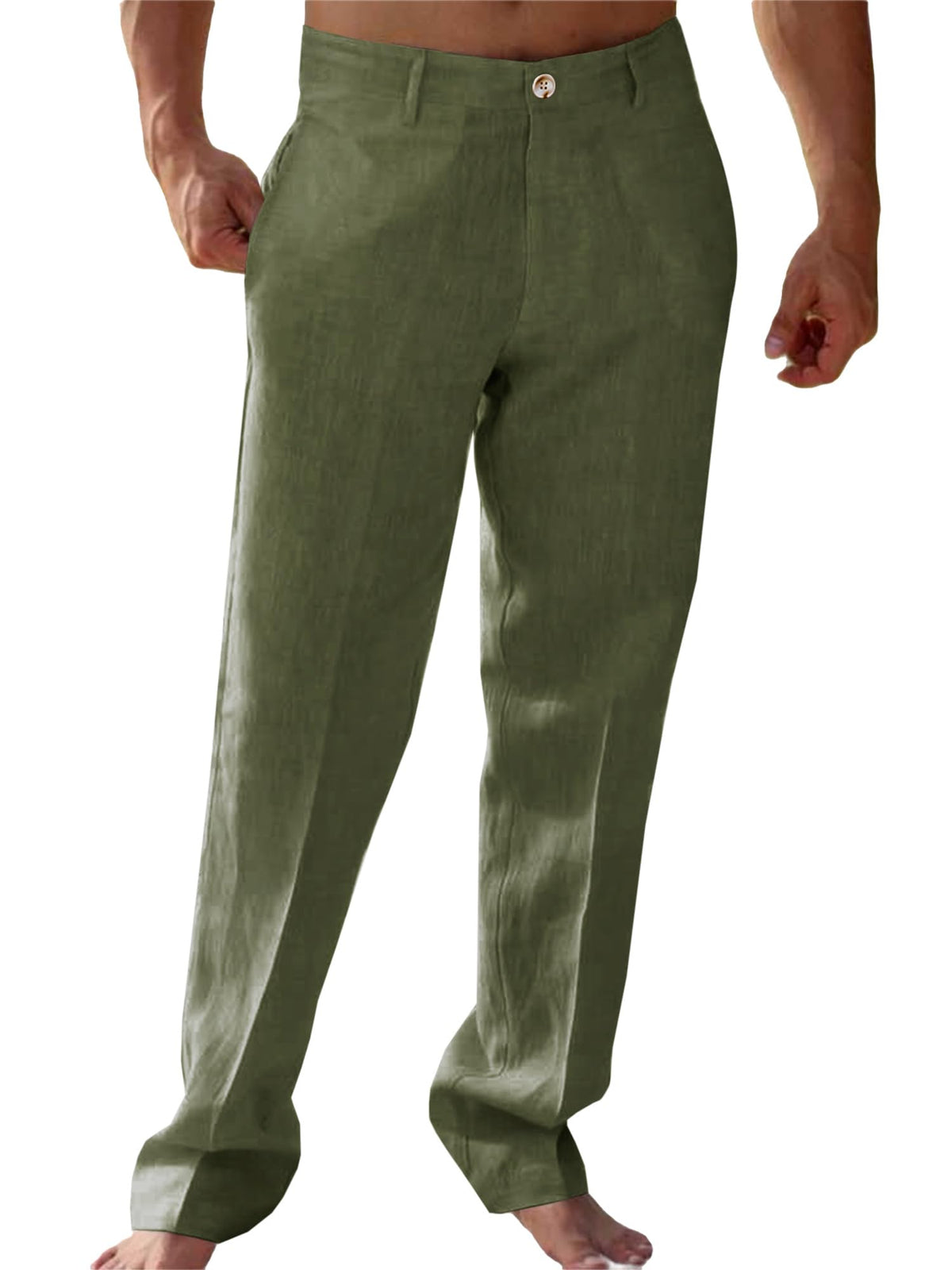 Runcati Mens Casual Pants Linen Elastic Waist Lightweight Straight Pants