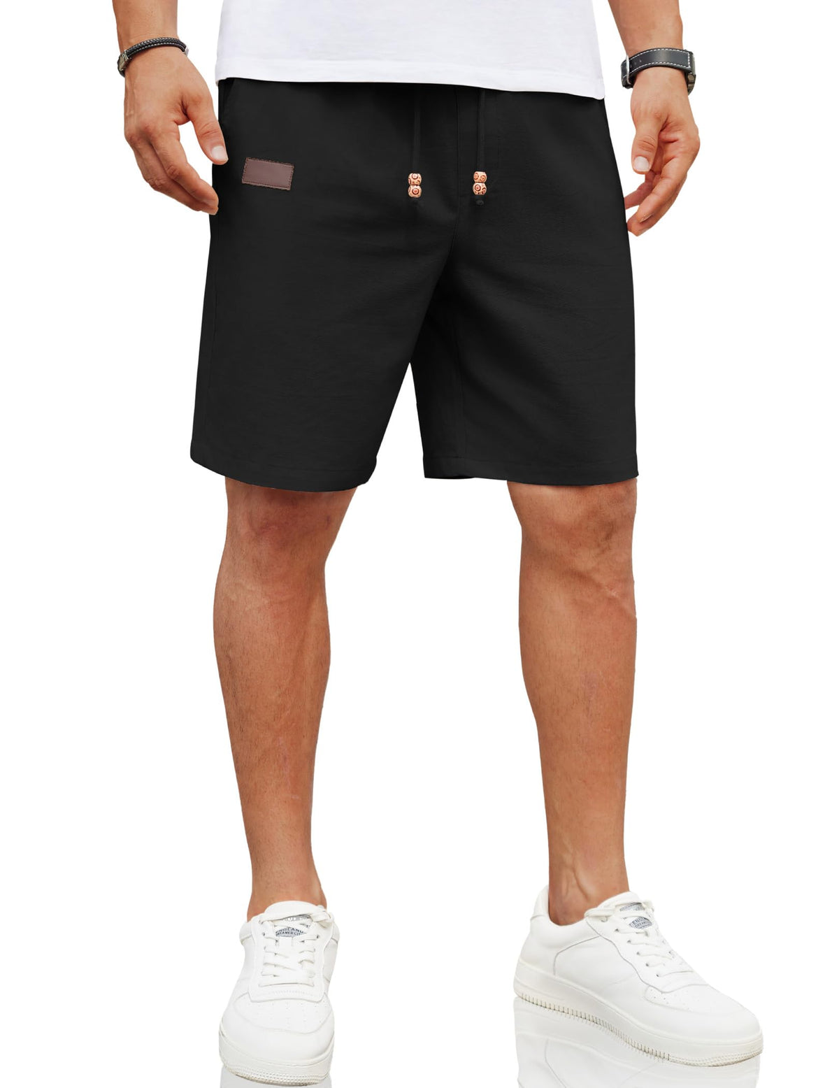 COOFANDY Men Linen Beach Shorts Casual Drawstring Summer Vacation Shorts