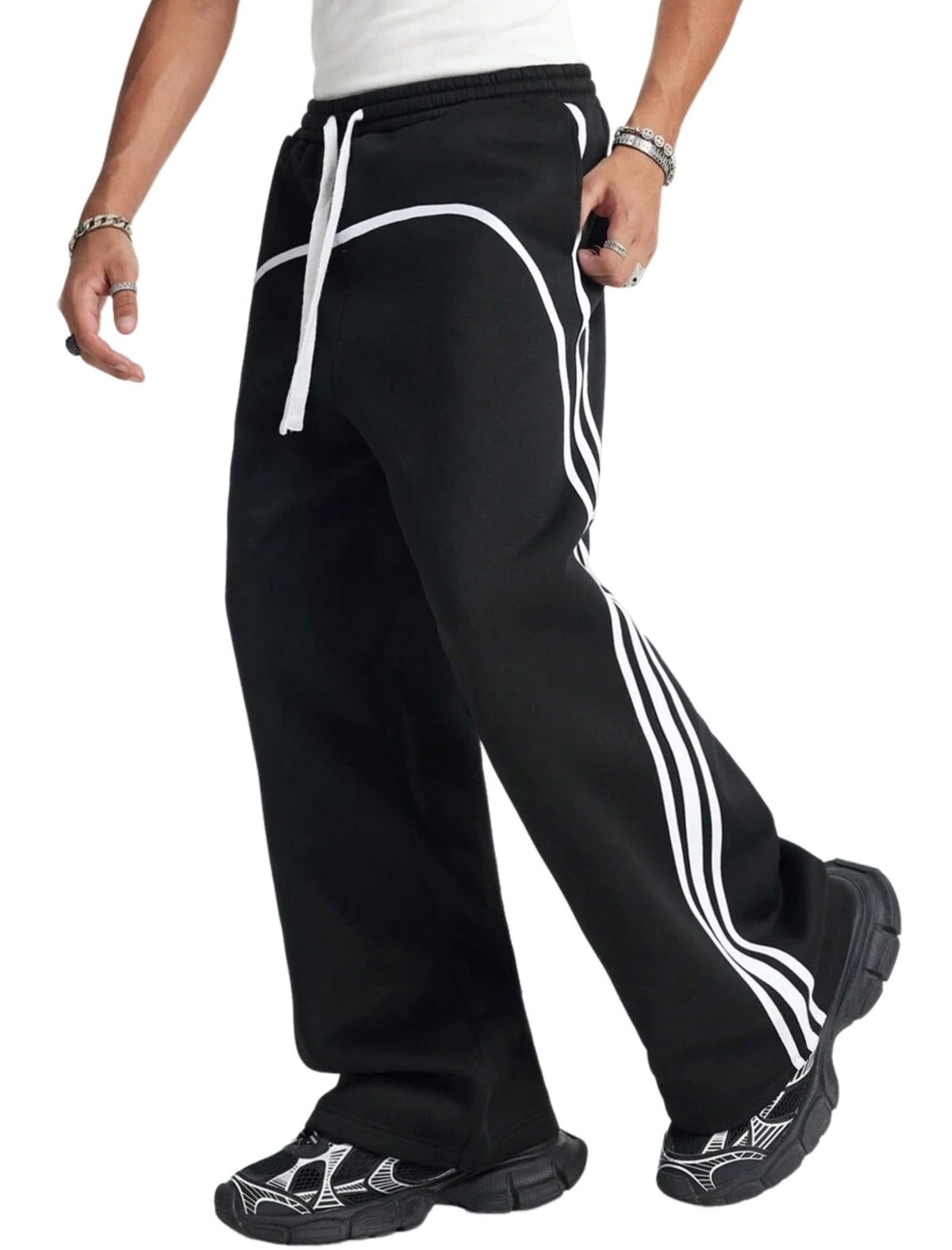 ZAFUL Mens Casual Sweatpants Stripe Drawstring Letter Y2K Baggy Track Pants