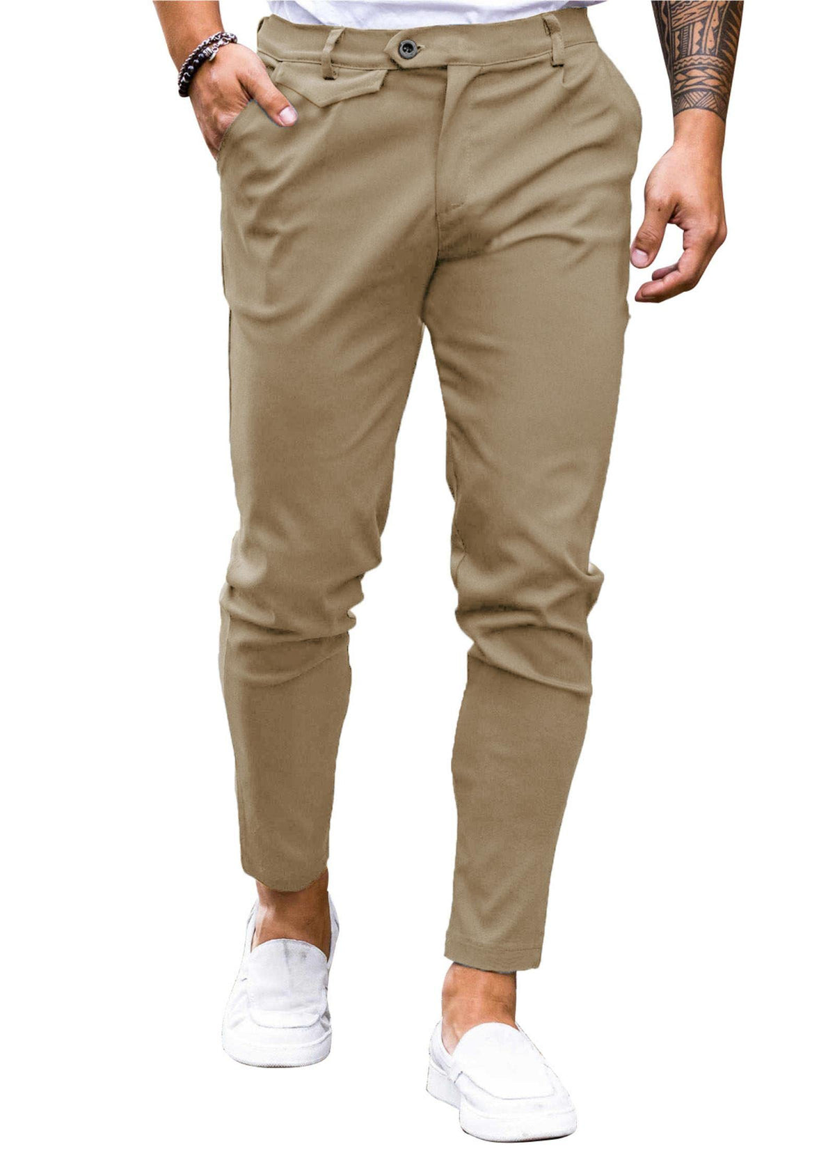 Mens Chinos Slim Fit Pants Stretch Tapered Dress Pant Casual Trousers