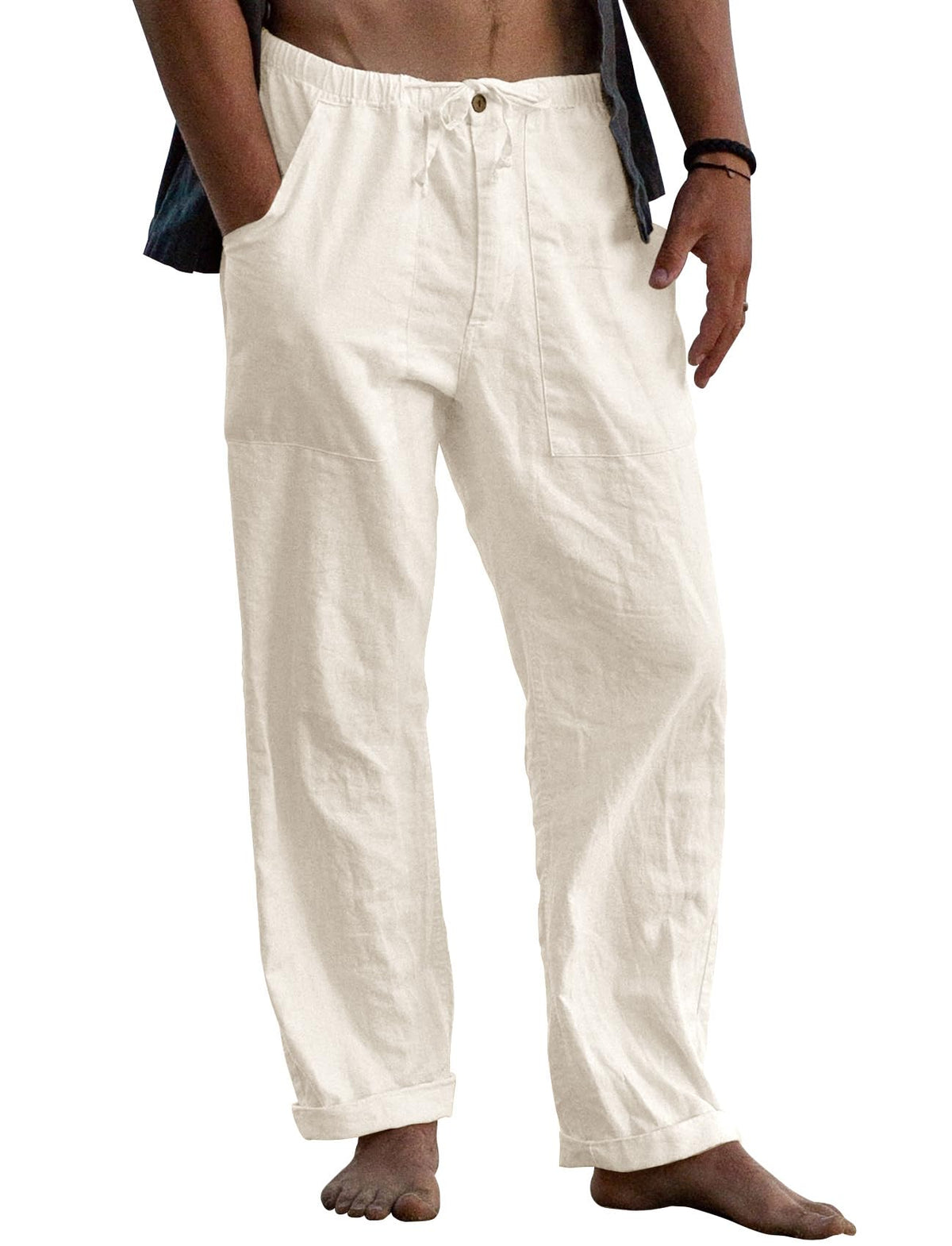 Gafeng Mens Linen Pants Yoga Casual Beach Summer Harem Baggy Trousers