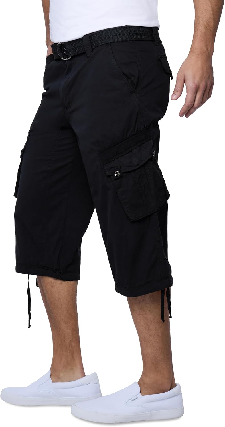 X RAY Men's Belted Long Cargo Shorts for Men, Below Knee Length Mens Cargo Shorts, 3/4 Pants (Big and Tall Shorts for Men)