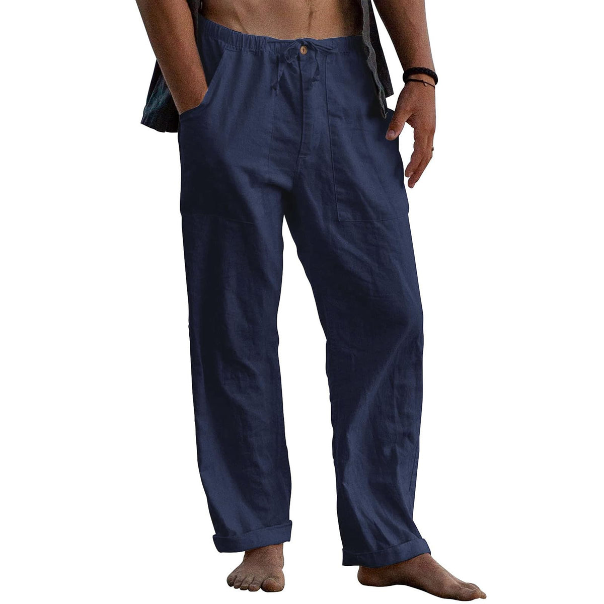Puimentiua Mens Cotton Linen Pants Casual Loose Fit Summer Beach Pants