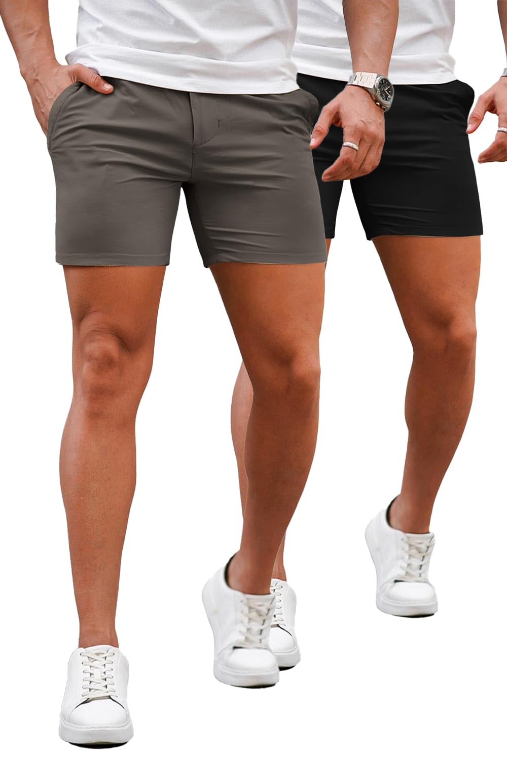 GINGTTO Mens Slim Fit Shorts Stretch Tapered Leg Skinny Chinos 5" 7"