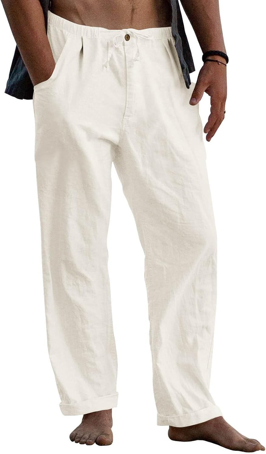 Gafeng Mens Linen Pants Yoga Casual Beach Summer Harem Baggy Trousers
