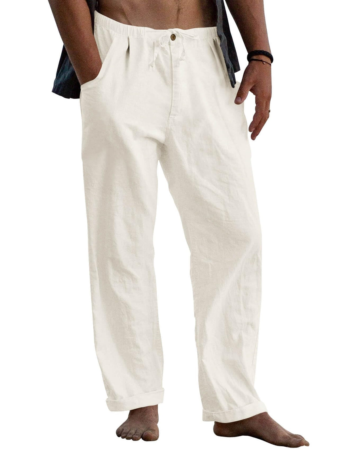 Gafeng Mens Linen Pants Yoga Casual Beach Summer Harem Baggy Trousers