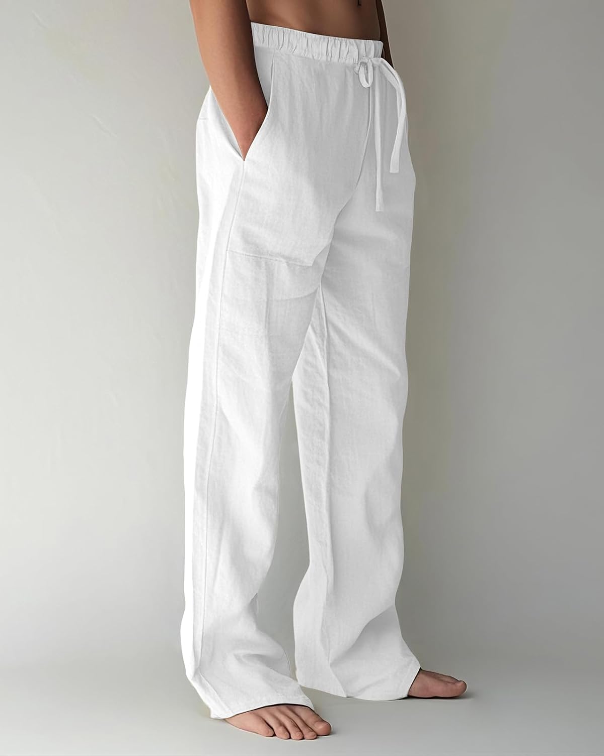 Men's Cotton Linen Pants Casual Summer Beach Lightweight Pants with Pockets