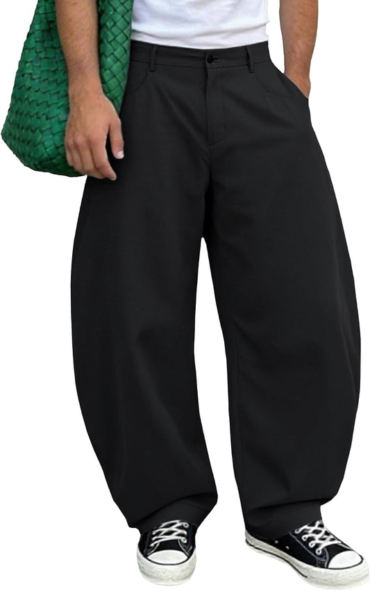 Susclude Mens Baggy Barrel Pants Wide Leg Comfy Lounge Streetwear Casual Elastic Waist Loose Y2k Lightweiht Trendy Trousers