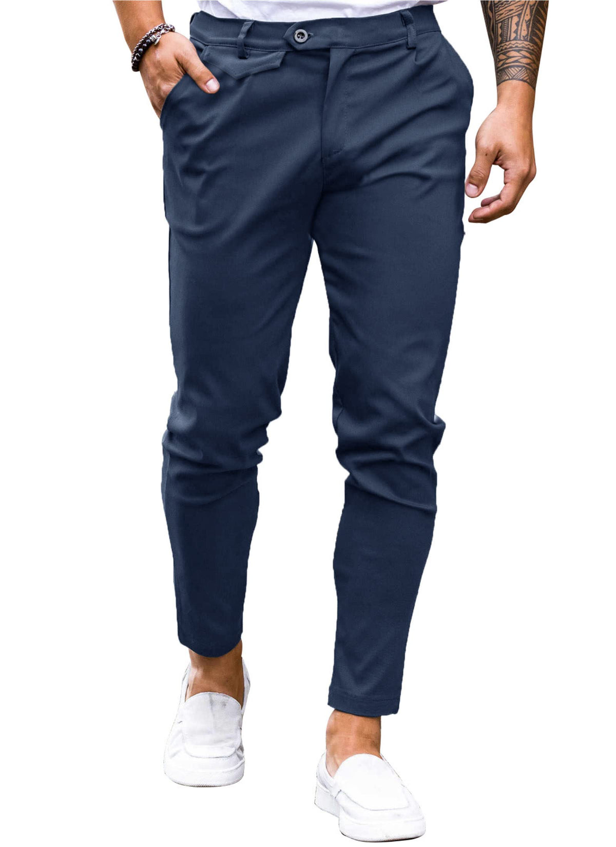 Mens Chinos Slim Fit Pants Stretch Tapered Dress Pant Casual Trousers