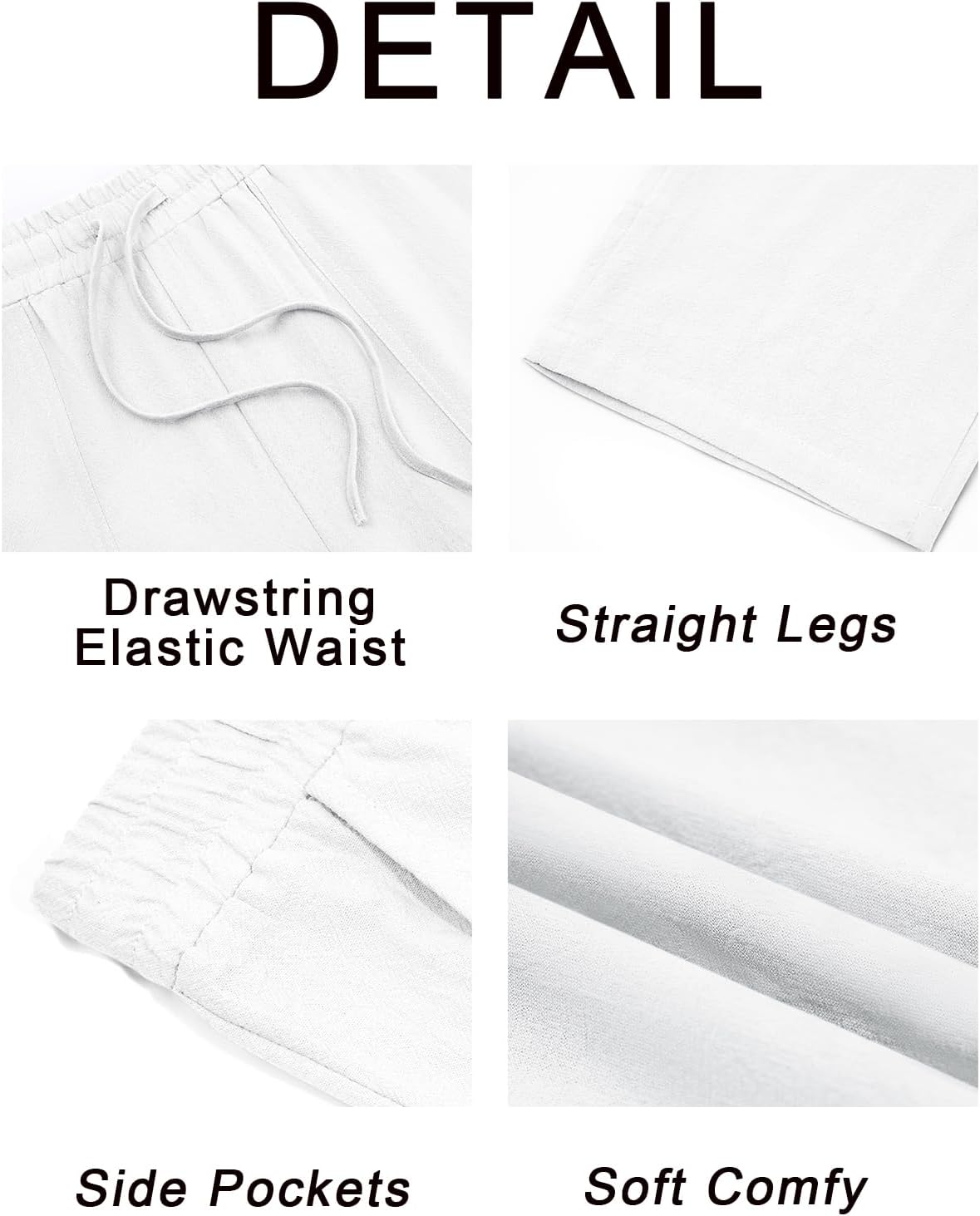 Runcati Mens Casual Pants Linen Drawstring Elastic Waist Loose Fit Straight Leg Pants Summer Beach Vacation Yoga Trousers