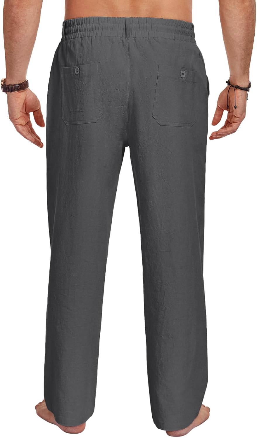 Puimentiua Casual Linen Pants Men Elastic Drawstring Baggy Summer Lounge