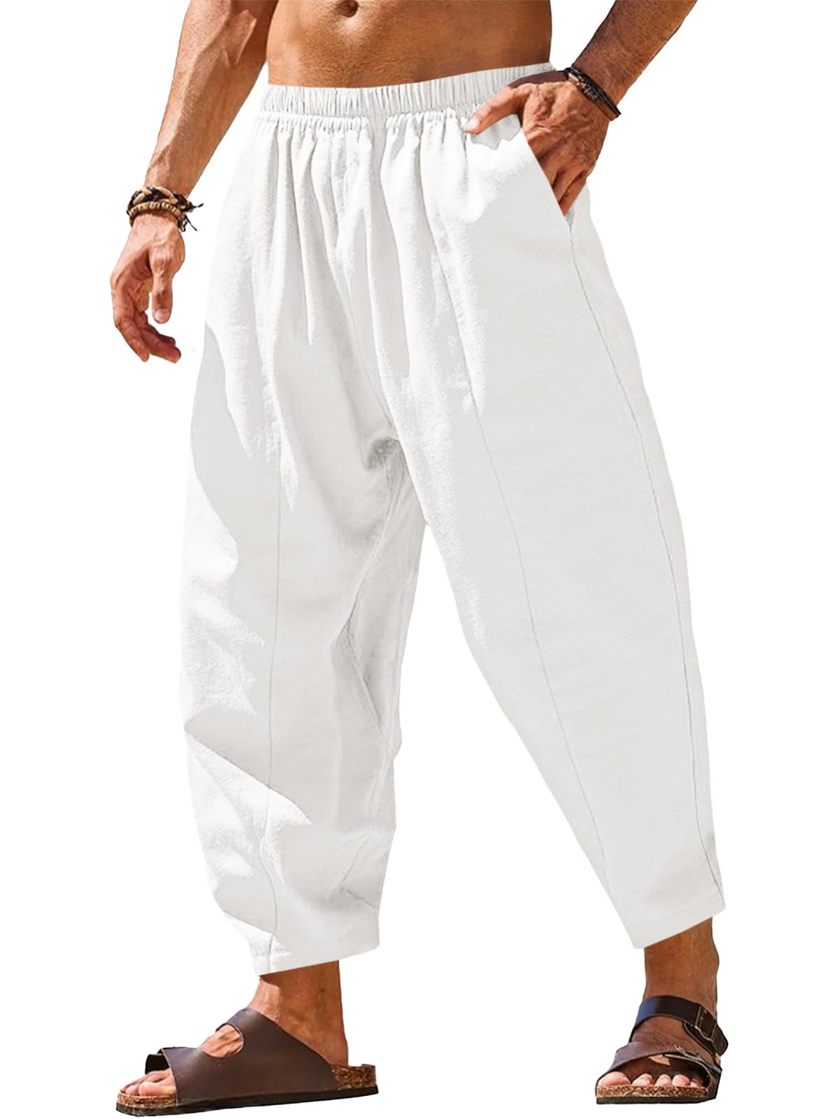 Runcati Mens Harem Pants Casual Elastic Waist Drawstring Baggy Trouser