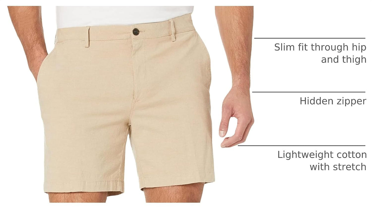 Amazon Essentials Men's Slim-Fit 7" Lightweight Comfort Stretch Oxford Shorts with Tapered Leg for Casual Wear