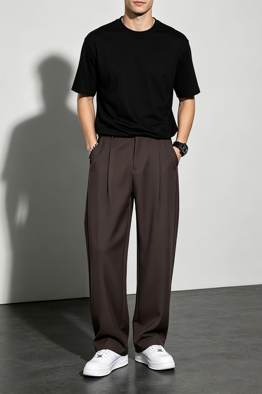 Heyfanee Baggy Dress Pants Men Pleated Wide Leg Trousers Old Money