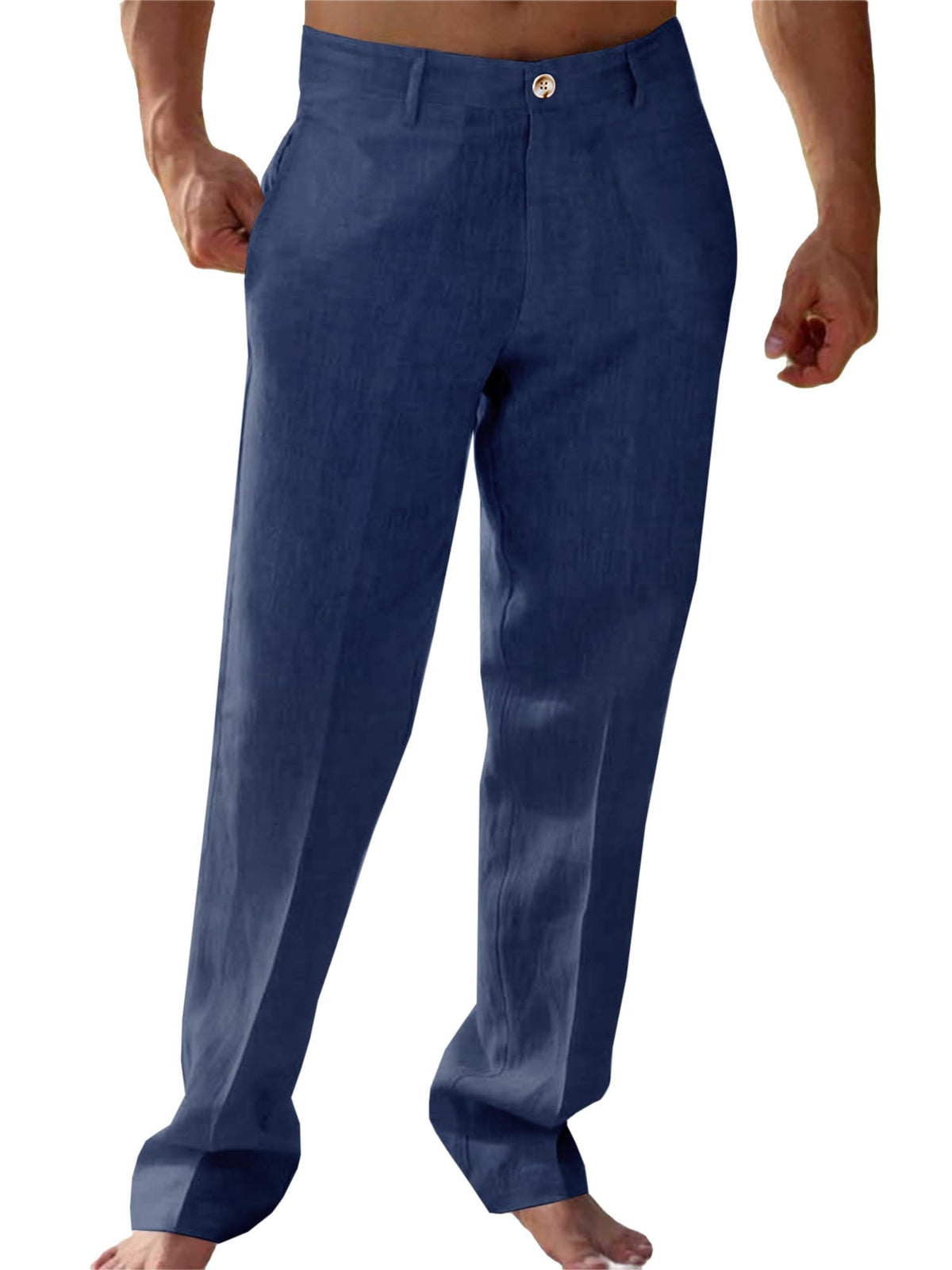 Runcati Mens Casual Pants Linen Elastic Waist Lightweight Straight Pants