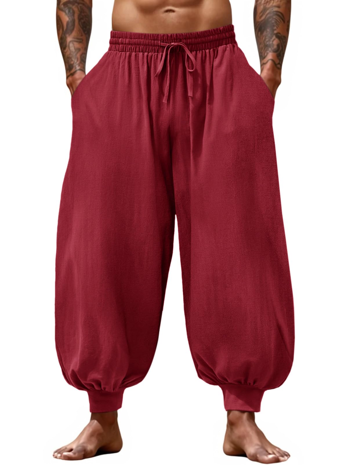 Runcati Mens Harem Pants Casual Baggy Trousers Cotton Boho Pants