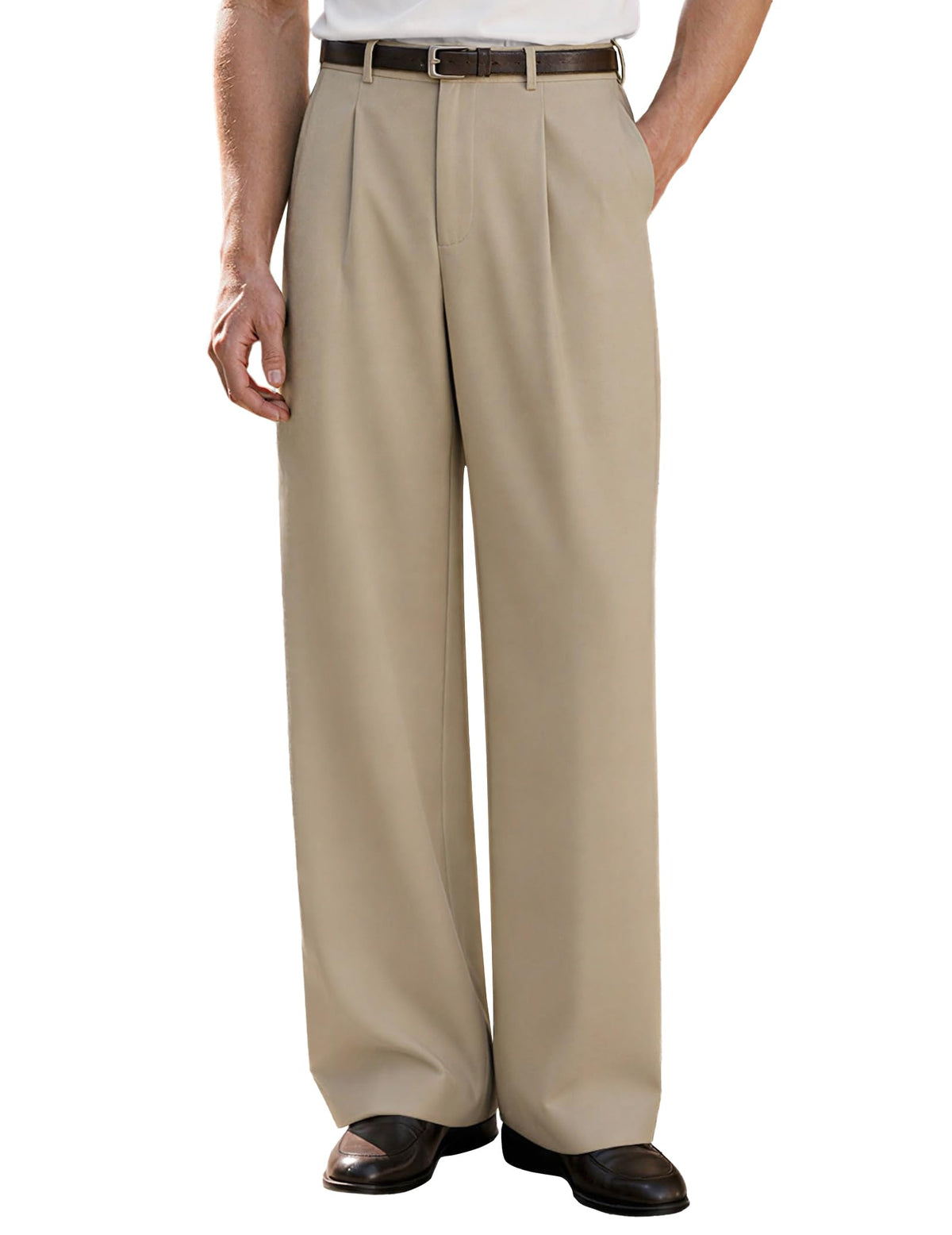 Uni Clau Men's Pleated Dress Pants Baggy Wide Leg Trousers Elastic Waist